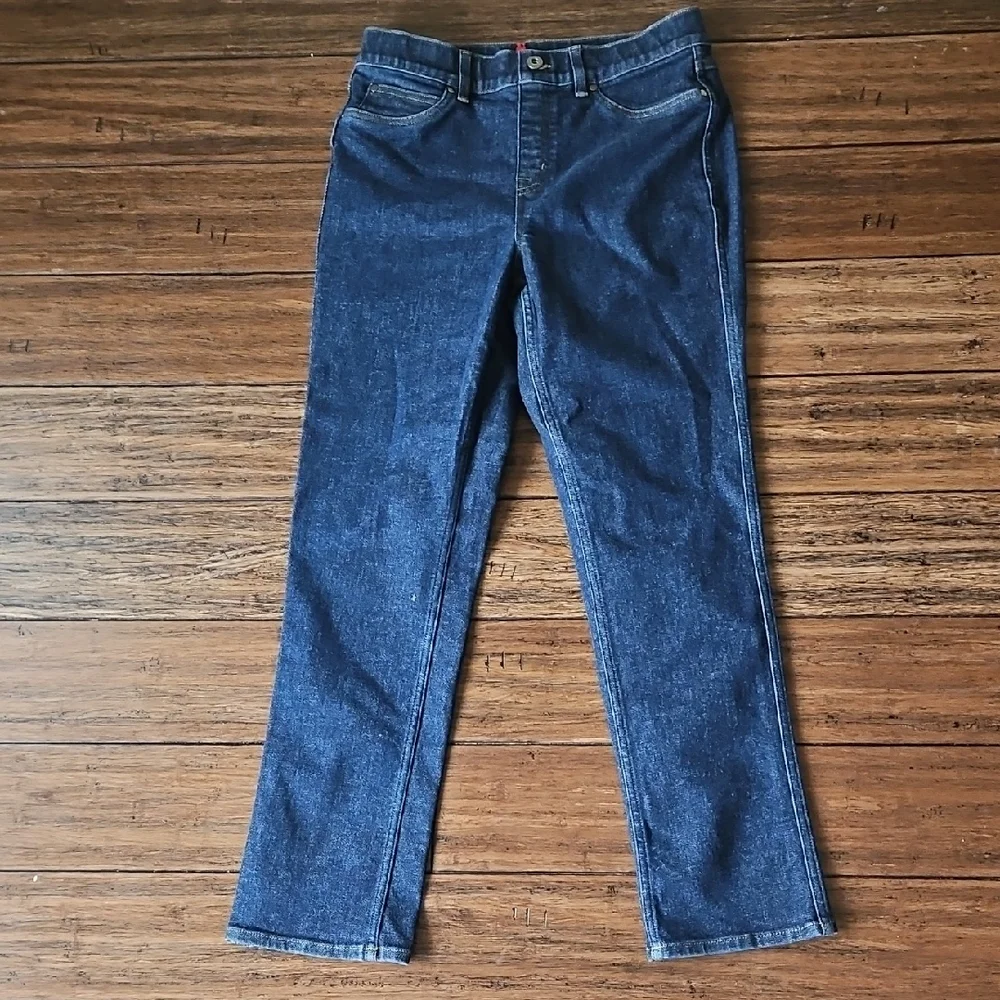 SPANX Women's Dark Blue Straight-Leg Jeans Size L (14-16) - Picture 2 of 10